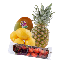 Ananas, mango
of citroenen net à 500 gram
of wilde perziken
schaal à 500 gram